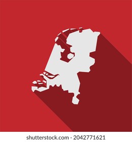Map of Netherlands on red Background with long shadow