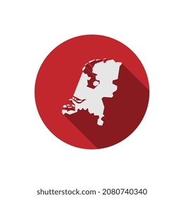 Map of Netherlands on red circle with long shadow