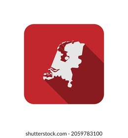 Map of Netherlands on red square with long shadow