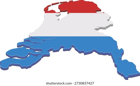 Karte der Niederlande in den Farben der Nationalflagge. Perspektive der Landesgrenzen. (ausgeschnitten)