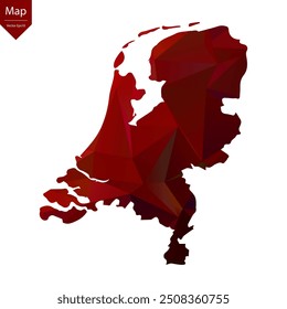 Mapa de Países Bajos - Rojo Geométrico Rumpled Triangular, Diseño Poligonal. Ilustración vectorial eps 10.