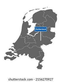 Map of the Netherlands with road sign Gelderland