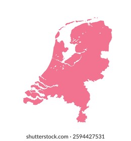 Map of Netherlands, sign silhouette. World Map Globe. Vector Illustration isolated on transparent background. Europe continent.