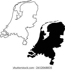 Map of Netherlands Silhouette Flat and Outline Design