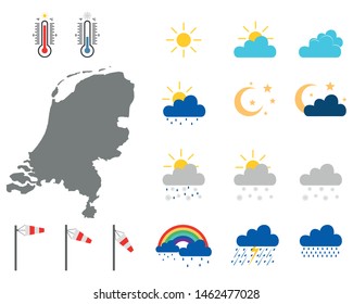 Map Of The Netherlands With Weather Symbols