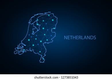Map of Netherlands. Wire frame 3D mesh polygonal network line, design sphere, dot and structure. communications map of Netherlands. Vector Illustration EPS10. - Vector