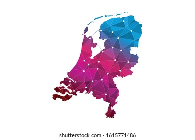 Map of Netherlands. Wire frame 3D mesh polygonal network line, design sphere, dot and structure. communications map of Netherlands. Vector Illustration EPS10.