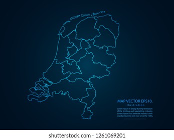 Map of netherlands,Abstract mash line and point scales on dark background for your web site design map logo, app, ui,Travel. Vector illustration eps 10.
