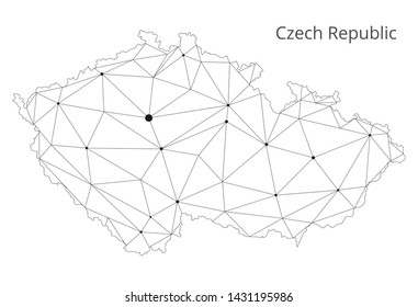 The map of the network of the Czech Republic. Vector low-poly image of a global map with lights in the form of a population density of cities consisting of shapes and space. Easy to edit