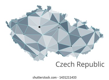 The map of the network of the Czech Republic. Vector low-poly image of a global map with lights in the form of a population density of cities consisting of shapes and space. Easy to edit