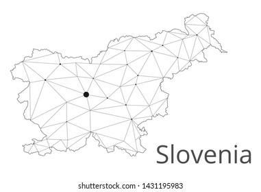 The map of the network of the Slovenia. Vector low-poly image of a global map with lights in the form of a population density of cities consisting of shapes. Easy to edit