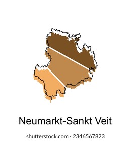 Karte von Neumarkt Sankt Veit, geometrische farbige Illustrationsvorlage, deutsche Landkarte auf weißem Hintergrund, Vektorgrafik
