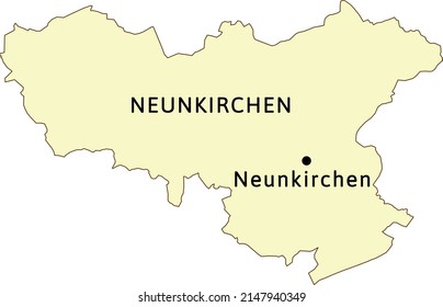 Mapa del distrito de Neunkirchen en el estado de Sarre en la República Federal de Alemania. Ciudad capital Neunkirchen