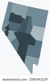 Map of Nevada with counties. Just a simple state border map with county division. Blue grey color palette. Flat State of Nevada shape with administrative division. Vector illustration.