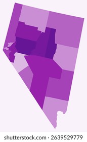 Map of Nevada with counties. A simple state border map with county divisions in a purple color palette. Vector illustration.