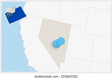 Map of Nevada with a pinned blue pin. Pinned flag of Nevada, vector illustration.