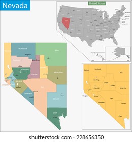 Map Of Nevada State Designed In Illustration With The Counties And The County Seats