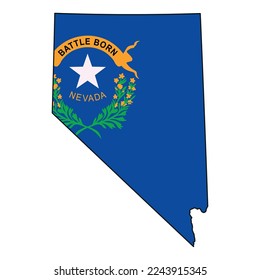 Map of the Nevada state with its official flag isolated on white background. Vector illustration