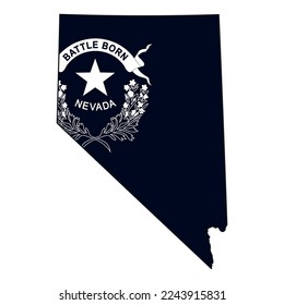 Map of the Nevada state with the official flag in white and black colors isolated on white background. Vector illustration