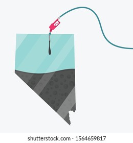 Map Nevada, in USA, being fueled by oil. Gas pump fueled map. On the map there is glass reflection. American state. Conceptual. Oil producing or importing regions.
