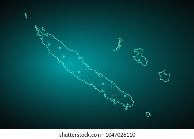 Map of New Caledonia. Wire frame 3D mesh polygonal network line, design sphere, dot and structure. communications map of New Caledonia. Vector Illustration EPS10.