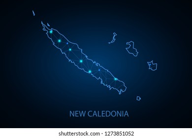 Map of New Caledonia. Wire frame 3D mesh polygonal network line, design sphere, dot and structure. communications map of New Caledonia. Vector Illustration EPS10. - Vector