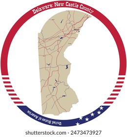 Map of New Castle County in Delaware, USA arranged in a circle.