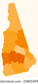 Map of New Hampshire with counties. Just a simple state border map with county division. Orange color palette. Flat State of New Hampshire shape with administrative division. Vector illustration.