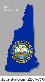 Map of New Hampshire USA federal state with flag inside. Highly detailed map of New Hampshire American state territory borders in federal flag color vector illustration