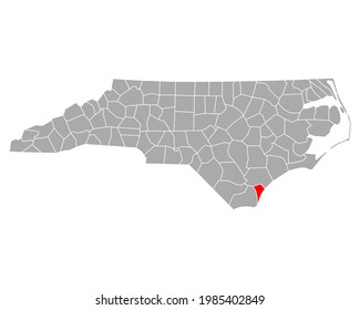 Map of New Hanover in North Carolina on white