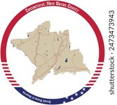 Map of New Haven County in Connecticut, USA arranged in a circle.