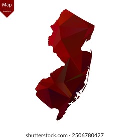 Map of New Jersey - Red Geometric Rumpled Triangular , Polygonal Design. Vector illustration eps 10.
