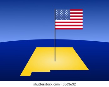 Map of New Mexico with American flag on pole illustration