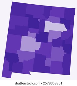 Map of New Mexico with counties. Just a simple state border map with county division. Deep purple color palette. Flat State of New Mexico shape with administrative division. Vector illustration.