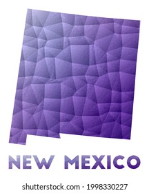 Map of New Mexico. Low poly illustration of the US state. Purple geometric design. Polygonal vector illustration.