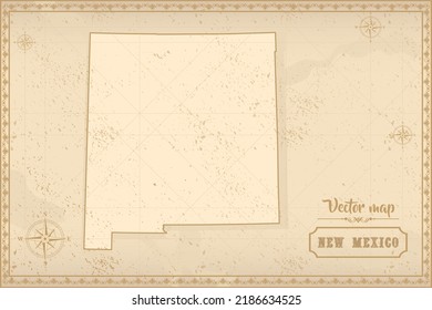 Map of New Mexico in the old style, brown graphics in retro fantasy style