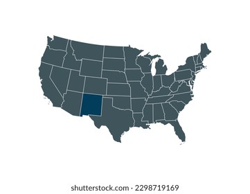 Mapa de Nuevo México en el mapa de EEUU. Mapa de Nuevo México destacando los límites del estado de Nuevo México en el mapa de los Estados Unidos de América.