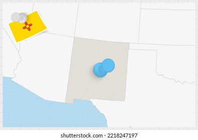 Map of New Mexico with a pinned blue pin. Pinned flag of New Mexico, vector illustration.