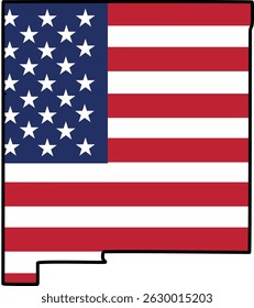 Map of New Mexico State Design with USA Flag