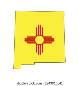 Map of the New Mexico state with its official flag isolated on white background. Vector illustration