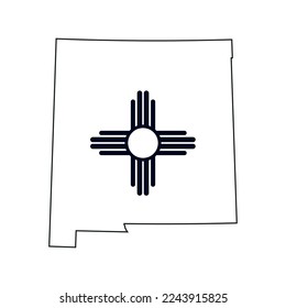 Map of the New Mexico state with the official flag in white and black colors isolated on white background. Vector illustration