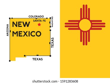 Map of New Mexico. State of United States Of America