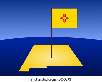 map of New Mexico and their flag on pole illustration