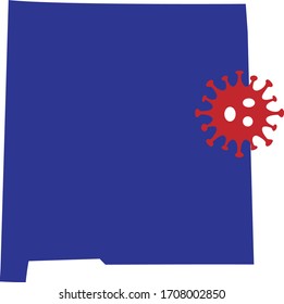 Map Of New Mexico USA State With A Coronavirus Graphic Icon (COVID-19). Also Useful For Flu Season