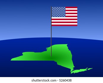 Karte von New York mit amerikanischer Flagge auf Stange