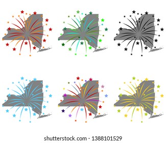 Map of New York with fireworks