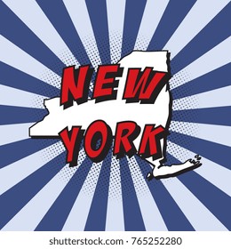 map of new york u.s. state in pop art style with dotted shadows and radial lines in shape of rays