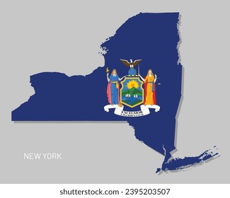Map of New York USA federal state with flag inside. Highly detailed map of New York American state territory borders in federal flag colors realistic vector illustration
