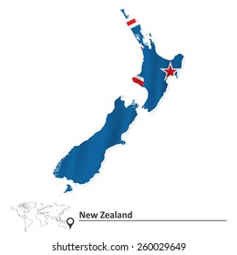 Map of New Zealand with flag - vector illustration