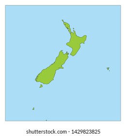 Map of New Zealand green highlighted with neighbor countries.